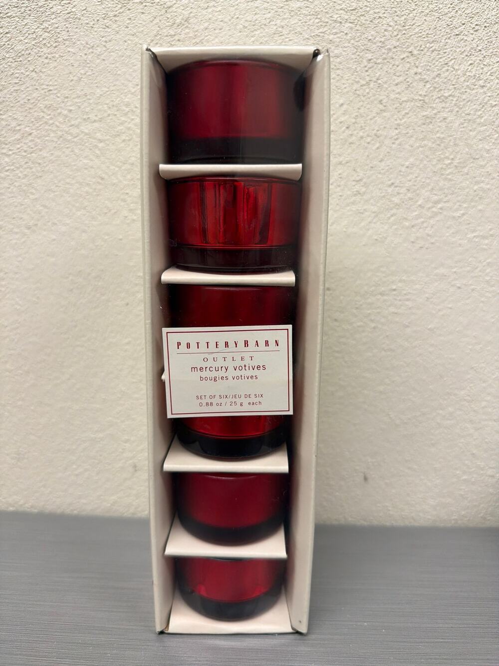 Pottery Barn Outlet Red Mercury Tealight Votives Holiday Christmas Set Of Six